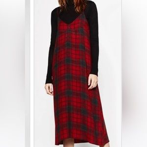 Zara red and black plaid flannel dress with spaghetti straps, so cute Size Med